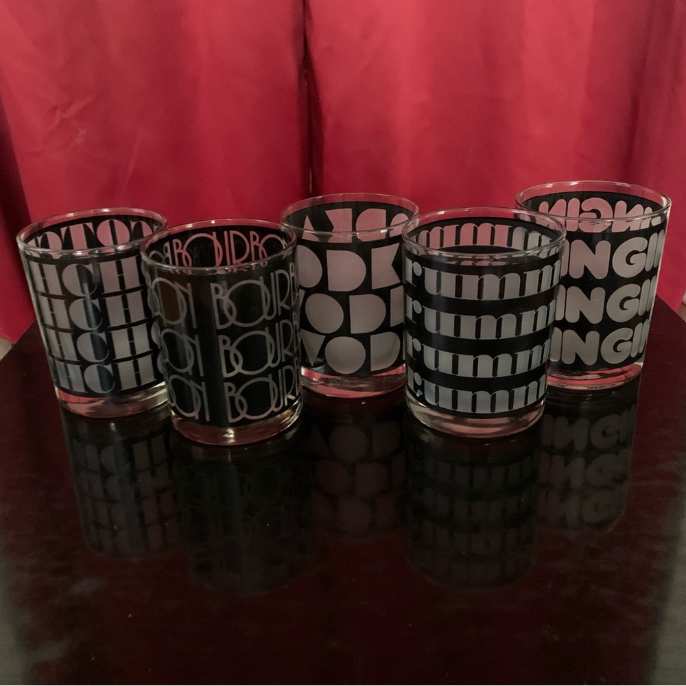 TASTESETTER MCM whimsical set of 5 old fashioned cocktail glasses